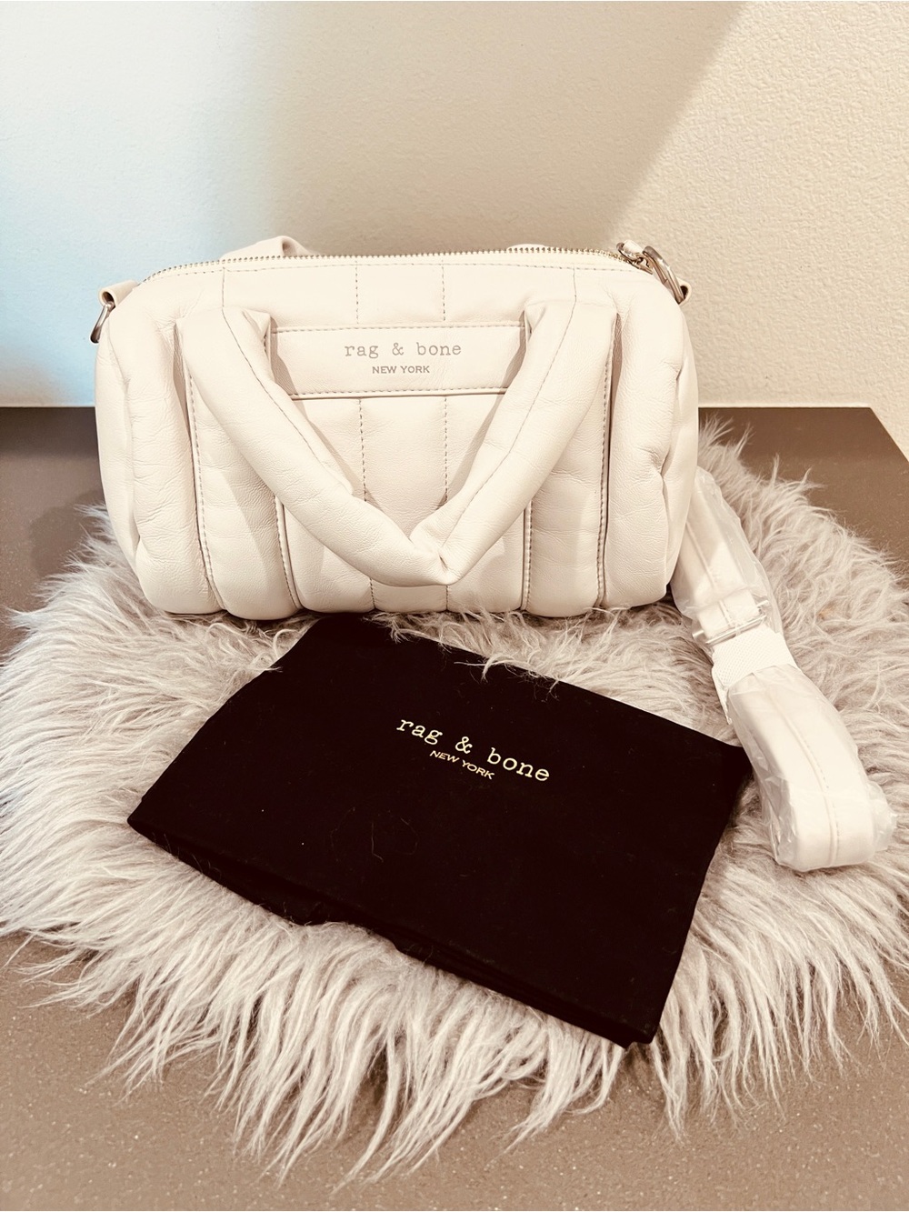 rag & bone cloud Cream Quilted Leather Crossbody Bag/ satchel